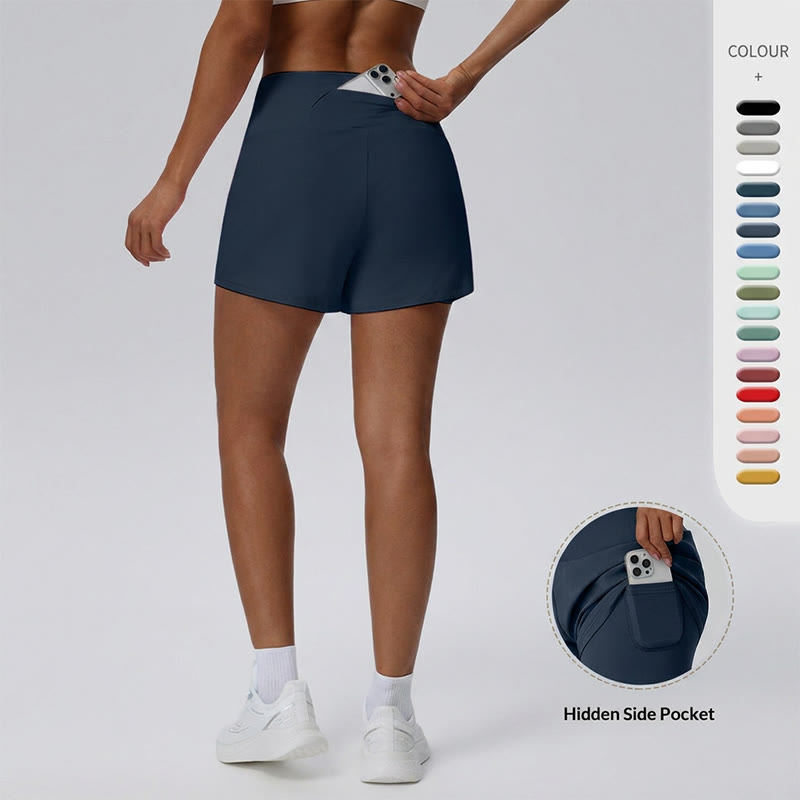 Solid Color High Rise Multi Pockets Gym Running Casual Workout Shorts - image 2