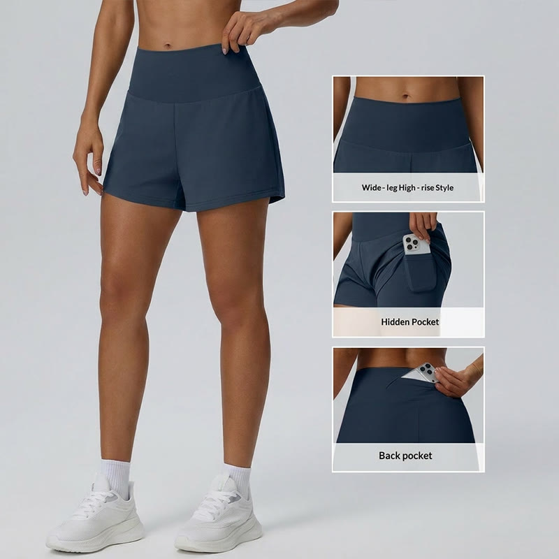 Solid Color High Rise Multi Pockets Gym Running Casual Workout Shorts - image 1
