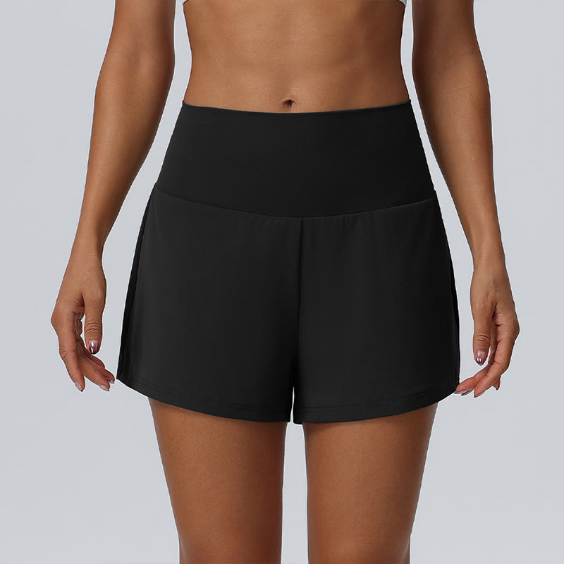 Solid Color High Rise Multi Pockets Gym Running Casual Workout Shorts - Black - 2XL - image 6