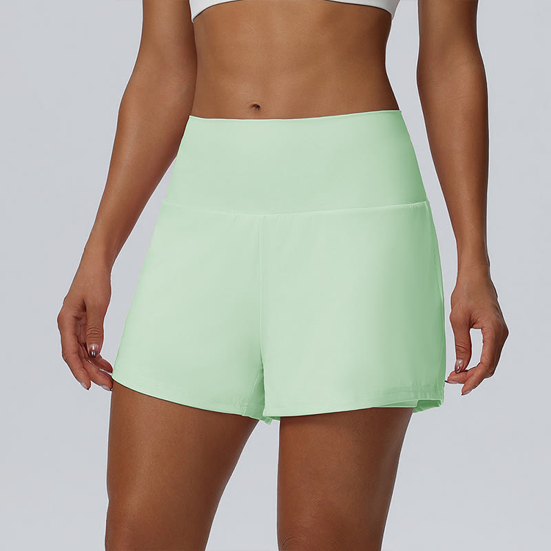 Solid Color High Rise Multi Pockets Gym Running Casual Workout Shorts - Light Green - 2XL - image 5