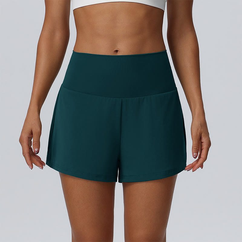 Solid Color High Rise Multi Pockets Gym Running Casual Workout Shorts - Dark Green - 2XL - image 15
