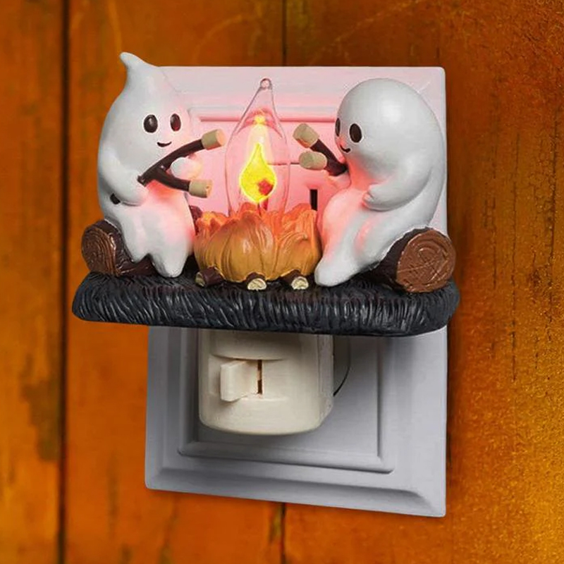 Halloween Ghost Spooky Campfire Flickering Nightlight - White - AS - image 2