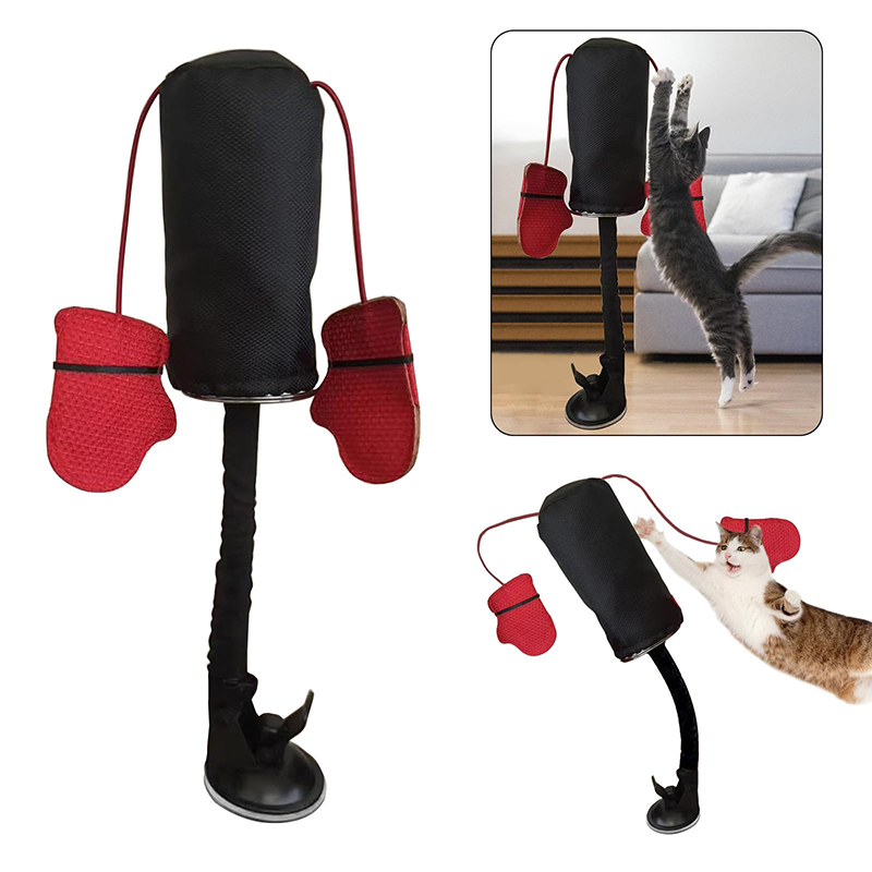 Cat Punching Bag Toy, Interactive Punch Cat Toy With Dangling Boxing Gloves - Black - image 2