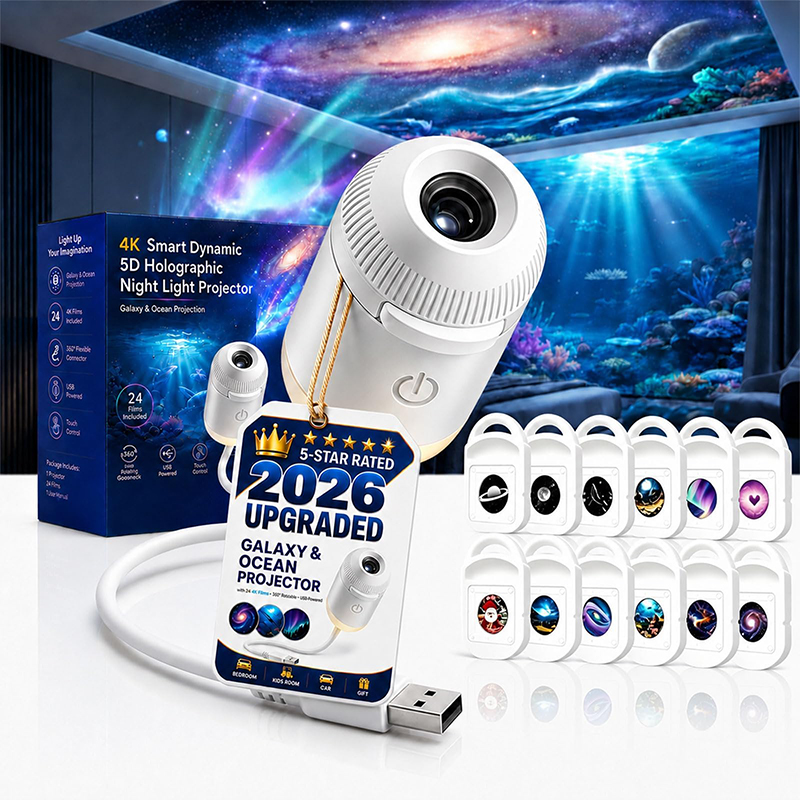 2-in-1 Galaxy Star Projector Night Light, 360 Rotating, Usb Powered - 12 Projection Films - image 8
