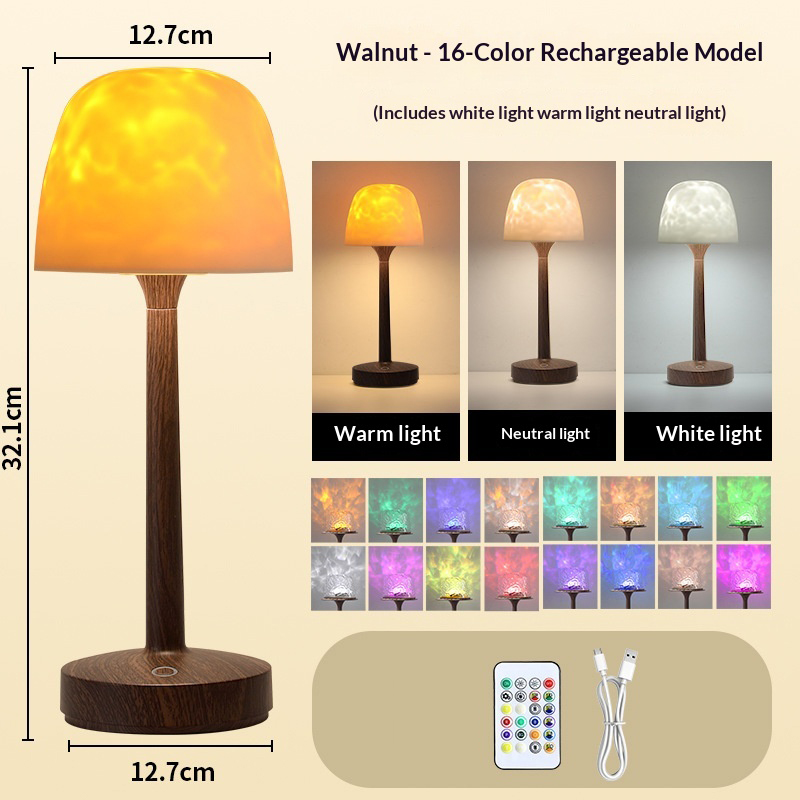 Water Wave Lamp, 16 Colors Rotating Dimmable Starry Sky Projector With Shade And Remote Control - Walnut - image 11