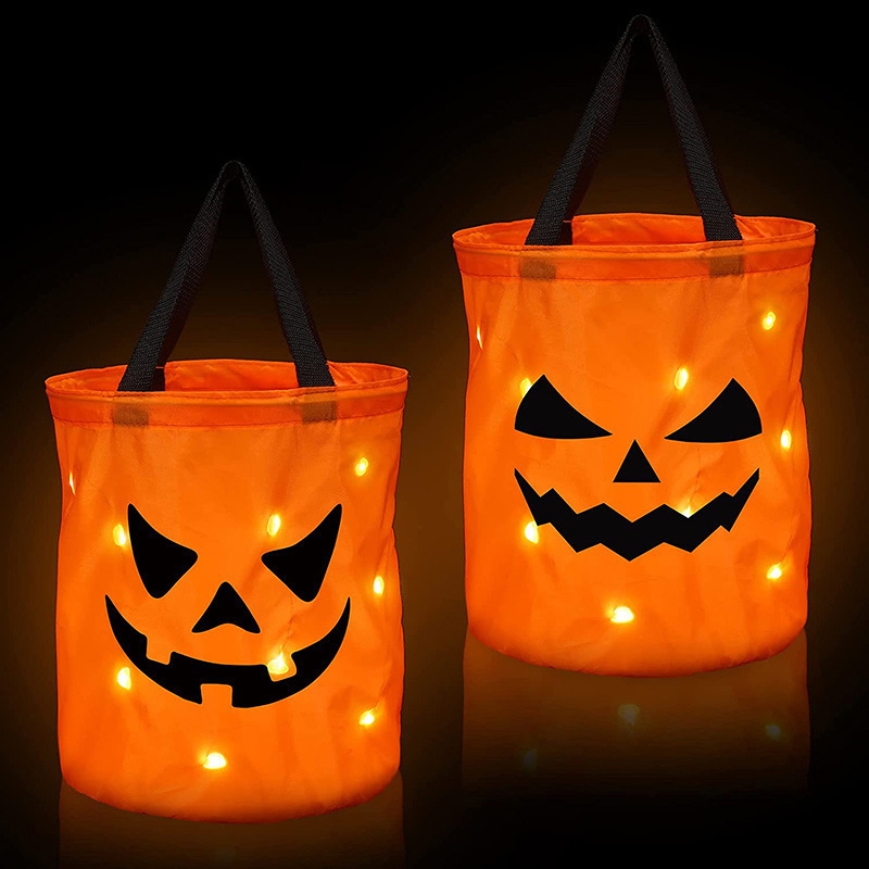 Light Led Up Halloween Trick Or Treat Bucket Pumpkin Candy Large Bags - image 2