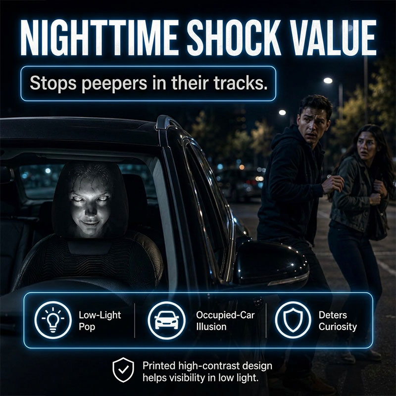 Ghost Face Headrest Covers, Scary Face Printing Auto Seat Universal Elastic Models Headrest Protector - image 5