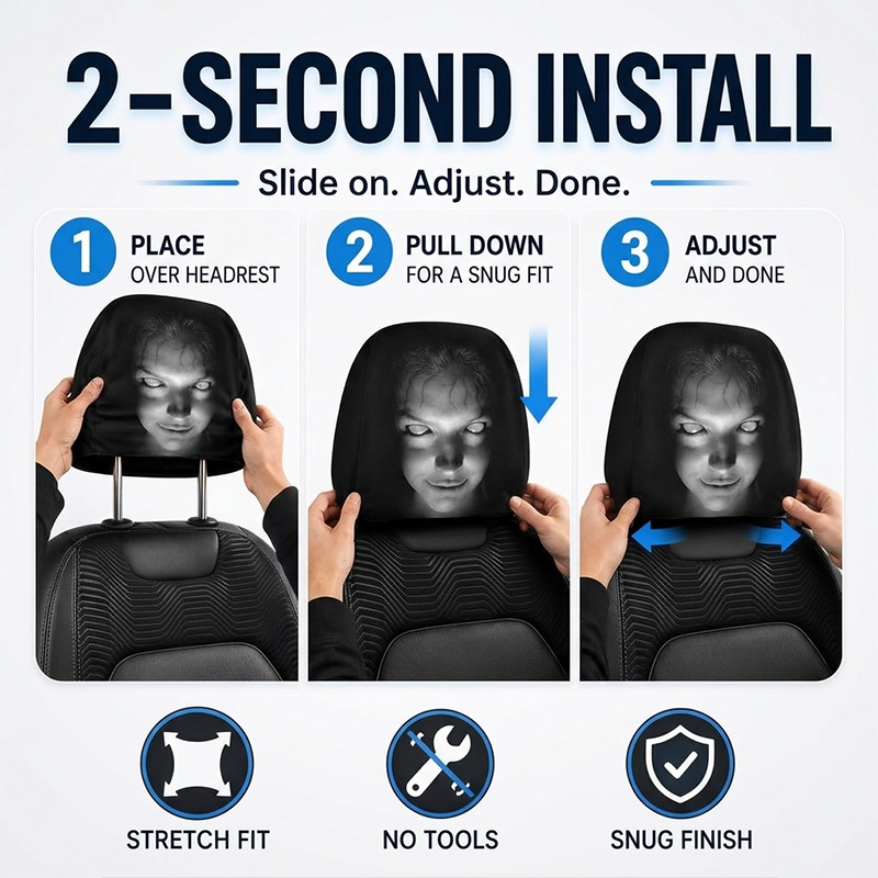 Ghost Face Headrest Covers, Scary Face Printing Auto Seat Universal Elastic Models Headrest Protector - image 3