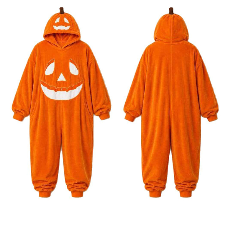 Unisex Halloween Pumpkin Hooded One Piece Cosplay Suit Family Halloween Outfits - A - XL - image 1