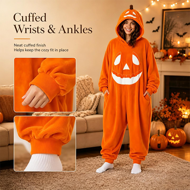 Unisex Halloween Pumpkin Hooded One Piece Cosplay Suit Family Halloween Outfits - image 3