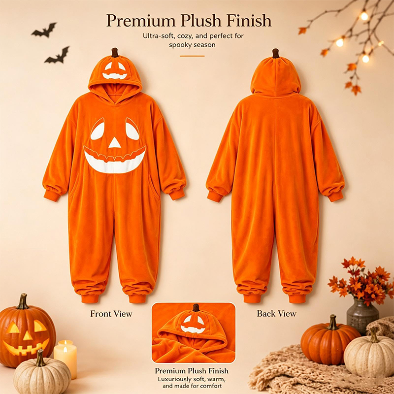 Unisex Halloween Pumpkin Hooded One Piece Cosplay Suit Family Halloween Outfits - image 2