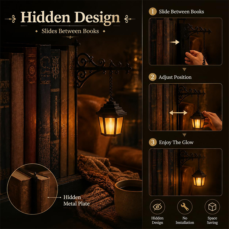 Library Lantern-decorative Bookshelf Lighting, Mini Bookshelf Lamp Slides Between Books, Warm Amber Led Bookshelf Lights For Boo - image 2
