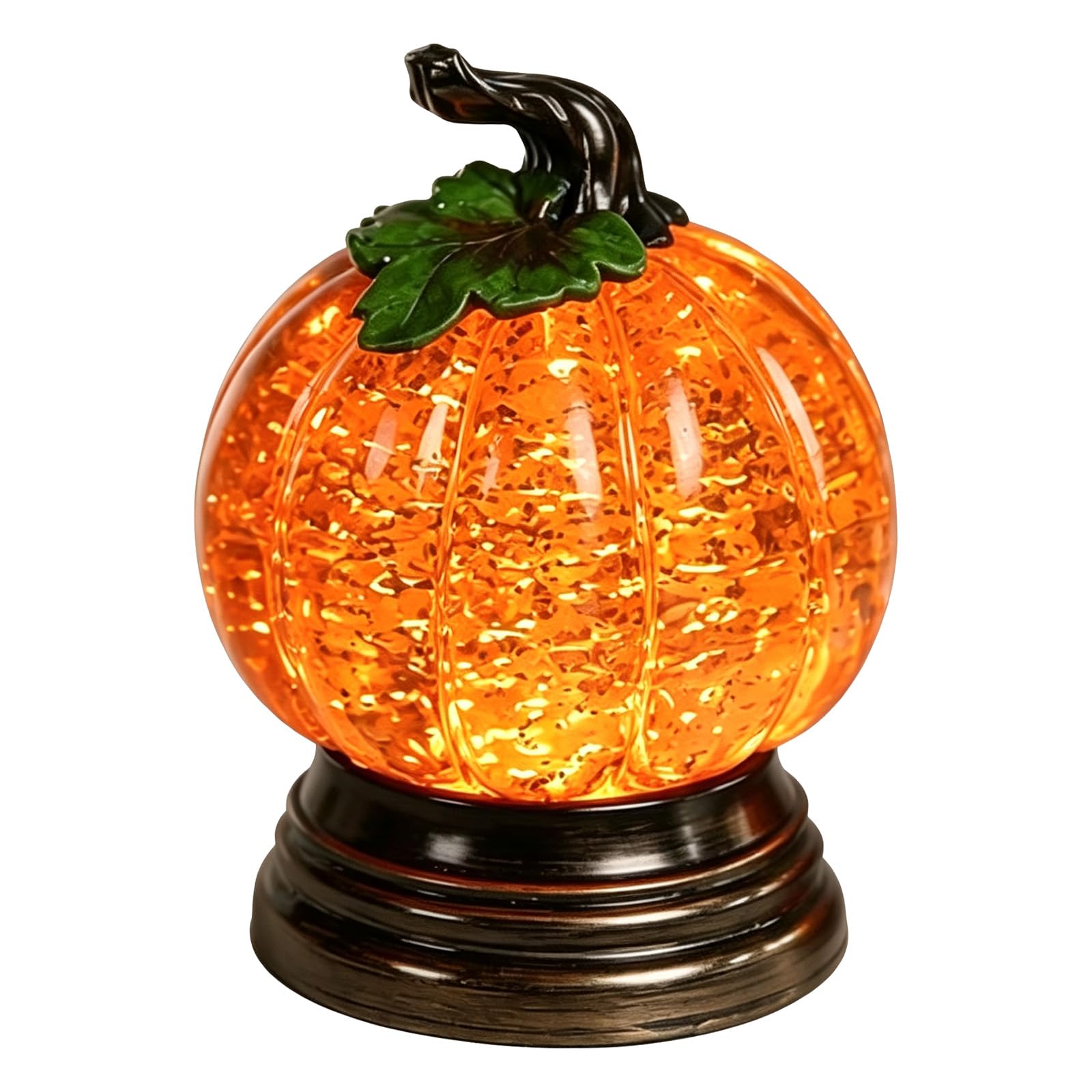 Glitter Lighted Pumpkin Snow Globe, Halloween Snow Globe Decor With Warm Orange Led Glow Thanksgiving Centerpiece, Seasonal Gift - image 2