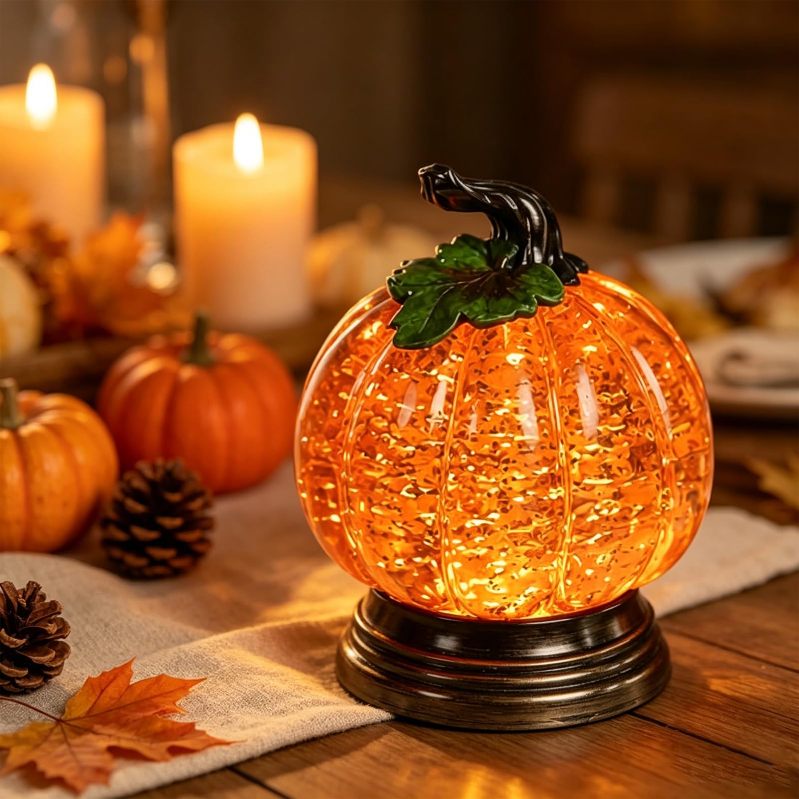 Glitter Lighted Pumpkin Snow Globe, Halloween Snow Globe Decor With Warm Orange Led Glow Thanksgiving Centerpiece, Seasonal Gift - 🎃 Pumpkin Crystal Ball ✨ - image 1