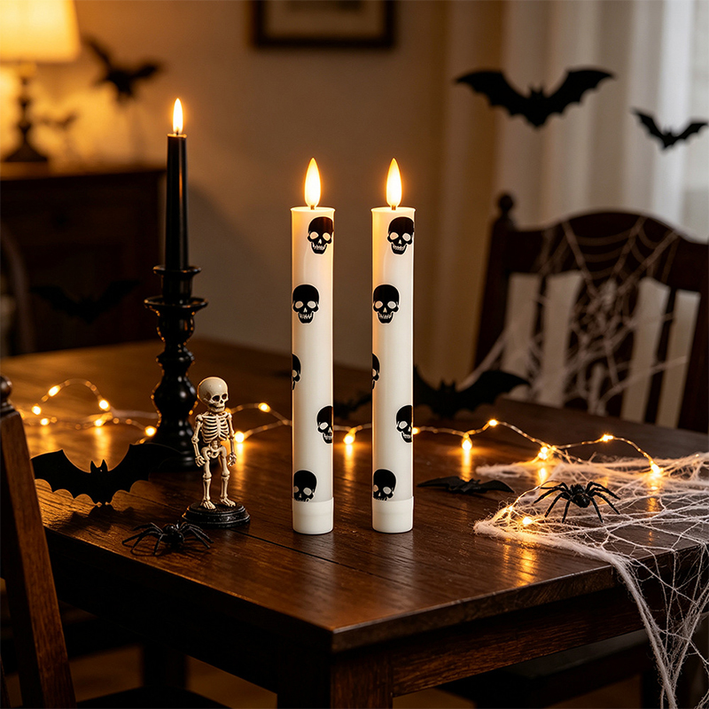 Halloween Flameless Taper Candles, Led Taper Candles Battery Operated With Remote Timer - 💀 Skull - 6-Piece Candle Set - image 2