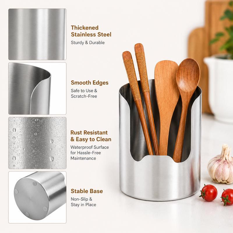 Thickened Stainless Steel Utensil Organizer, Rust-Resistant Kitchen Countertop Storage Holder - image 2