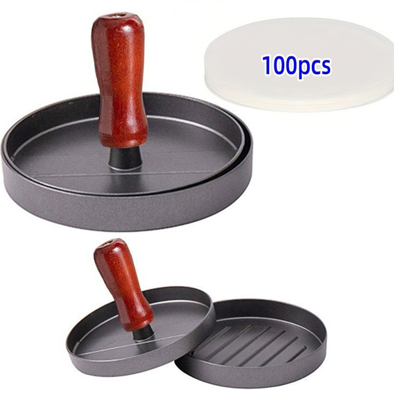 Hamburger Meat Press - Non-stick Burger Press Aluminum Mold Press Party Maker - Dark Gray Burger Press with 100 Parchment Paper Sheets - image 8