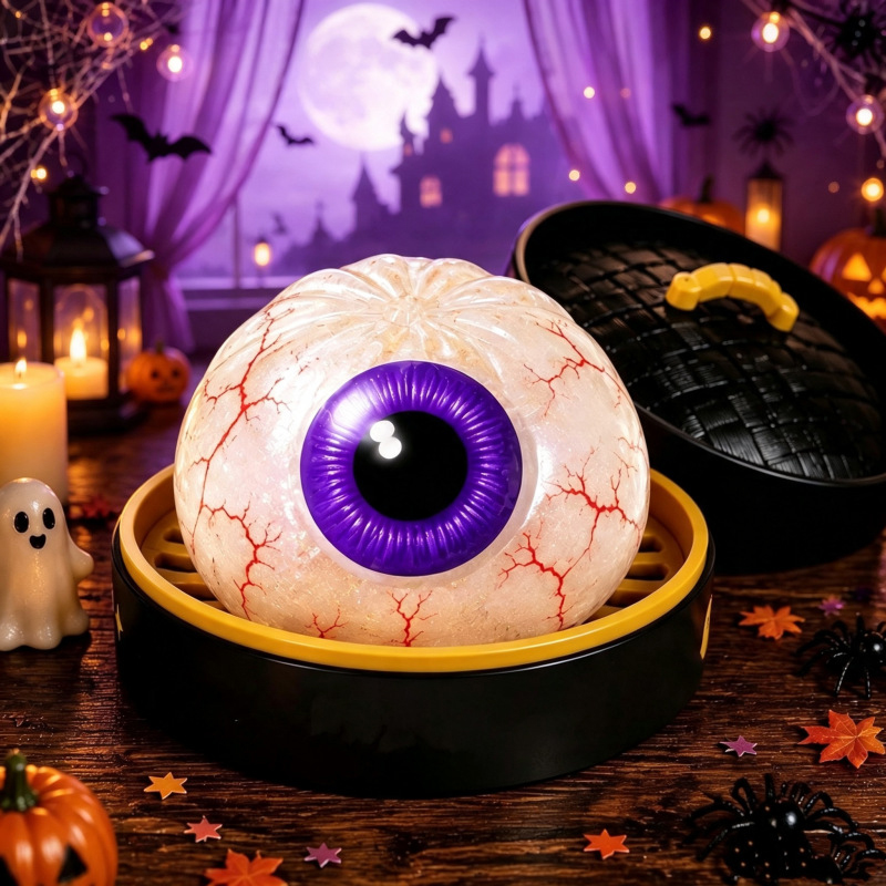Halloween New Dumpling Stress Ball, Cute Ghost Pumpkin Dumpling Squishy Toys - Purple Eye Ball - image 1