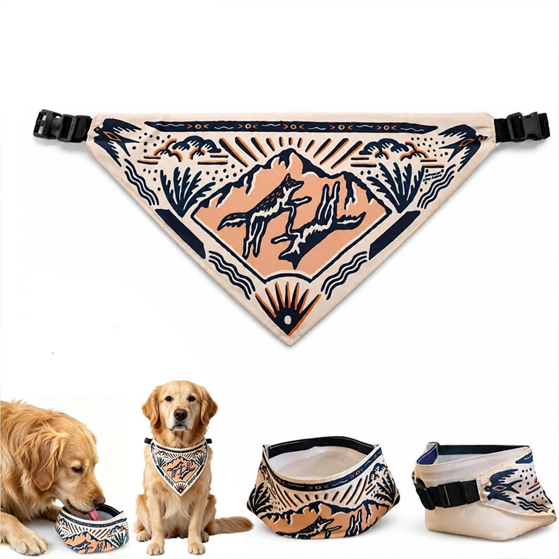 2 In 1 Reversible Dog Bandana Water Bowl,Portable Collapsible Lightweight Spill-leak Travel Hydration Feeding Bowl - Dawn - M/L (18.1–26.0 in / 46–66 cm) - image 1