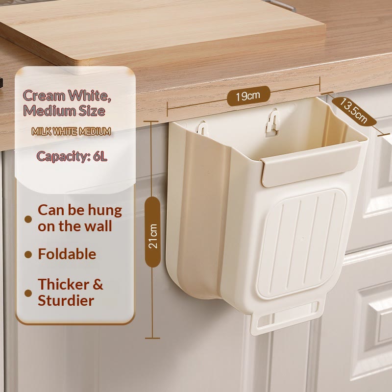 Foldable Hanging Trash Can– Space-Saving Bin for Kitchen, RV & Car - White - Medium - image 10