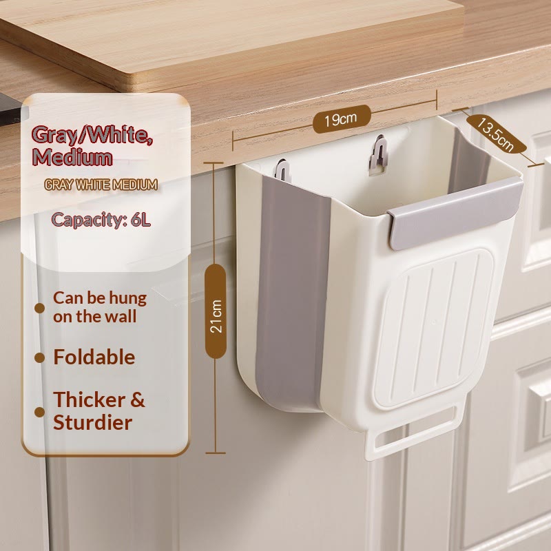 Foldable Hanging Trash Can– Space-Saving Bin for Kitchen, RV & Car - Grey - Medium - image 9