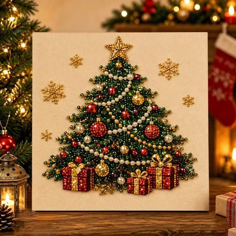 Diy 3d Christmas Pearl Diamond Art Painting Kit - 🎄 Christmas Tree - 7.9 × 7.9 in – Stretched Frame + Pearl & Tool Kit - image 1
