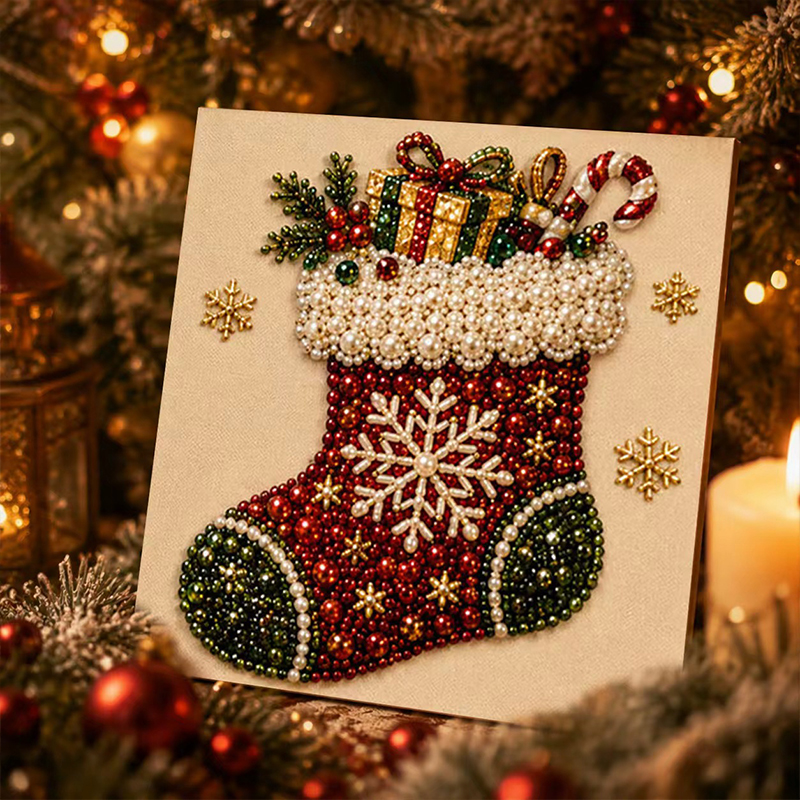 Diy 3d Christmas Pearl Diamond Art Painting Kit - 🧦 Christmas Stocking - 7.9 × 7.9 in – Stretched Frame + Pearl & Tool Kit - image 4