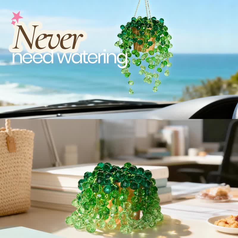 Beaded Plant Kit, Diy Hanging Suncatcher Craft Kit With Glass Crystal Beads, Pot, Chain, Faux Moss, Air Dry Clay, Instruction Bo - image 6