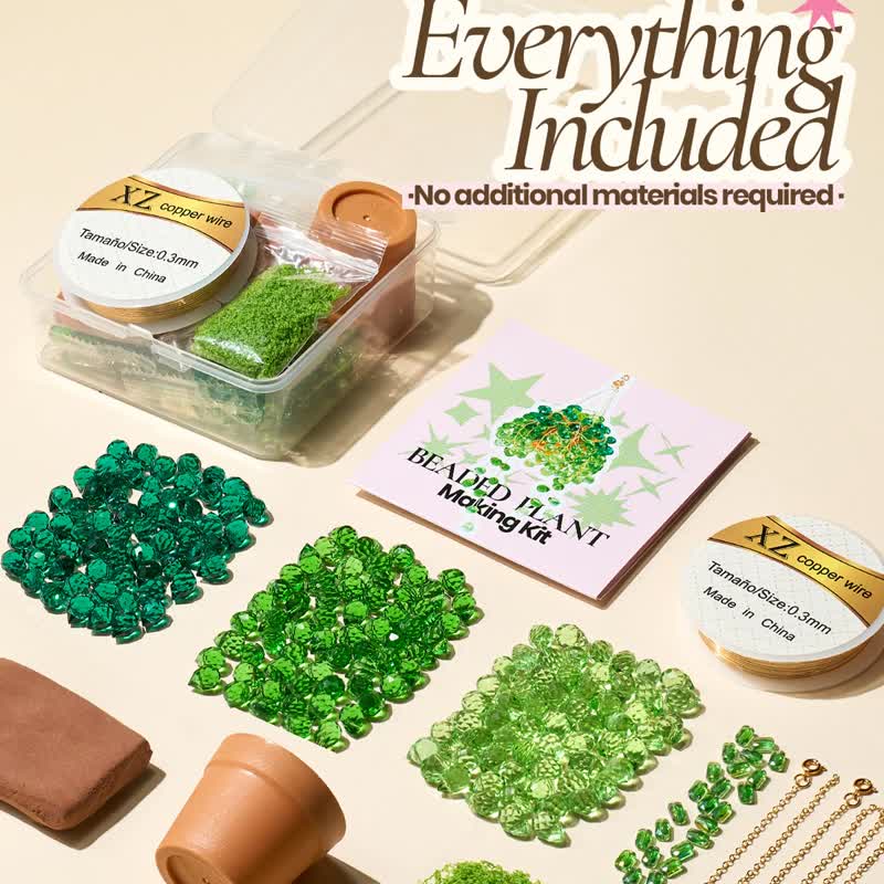 Beaded Plant Kit, Diy Hanging Suncatcher Craft Kit With Glass Crystal Beads, Pot, Chain, Faux Moss, Air Dry Clay, Instruction Bo - image 2