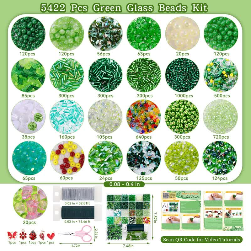 5422 Pcs Beaded Plant Kit Glass Green Beads - image 2
