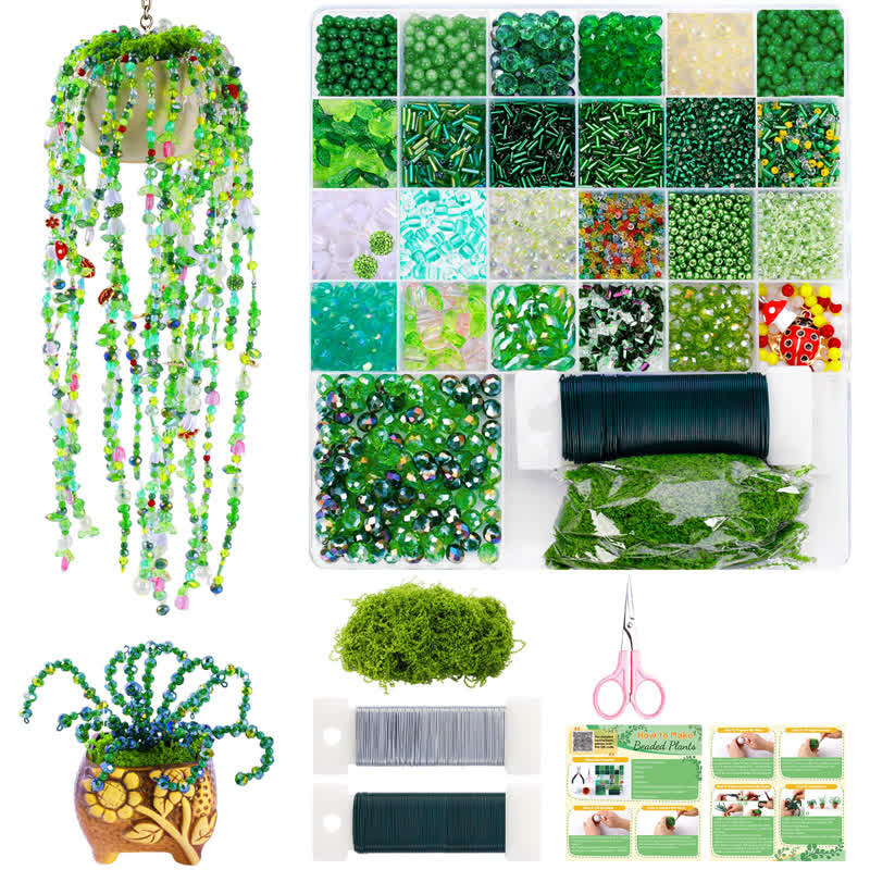 5422 Pcs Beaded Plant Kit Glass Green Beads - Green - image 1