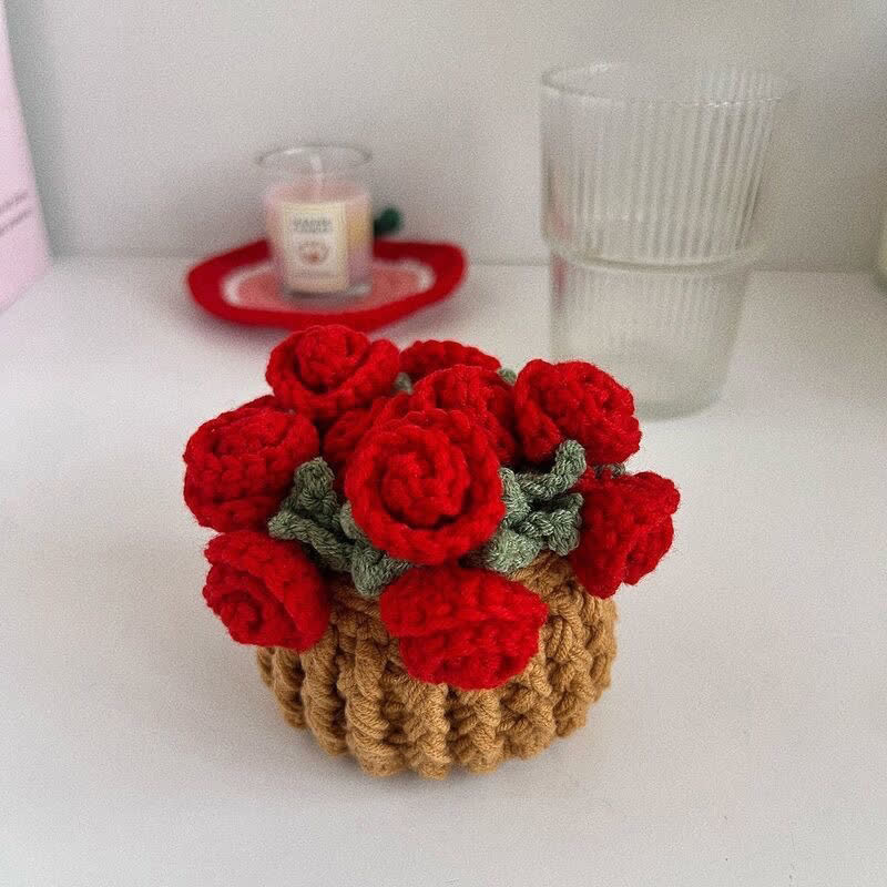 Crochet Flower Coaster & Basket - 🌹 Red Rose - image 1