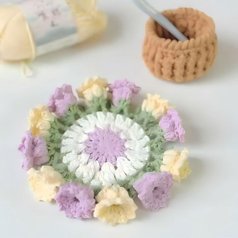 Crochet Flower Coaster & Basket - 💛💜 Yellow & Purple Lily of the Valley - image 12