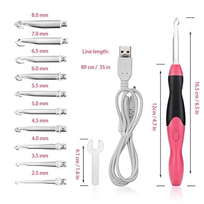 Lighted Crochet Hook Set 11 Size Interchangeable Heads 2.5mm To 8.0mm With Latest Bag, Usb Rechargeable - image 3