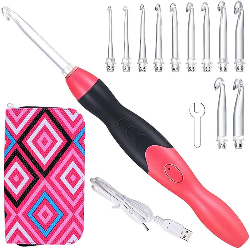 Lighted Crochet Hook Set 11 Size Interchangeable Heads 2.5mm To 8.0mm With Latest Bag, Usb Rechargeable - image 2