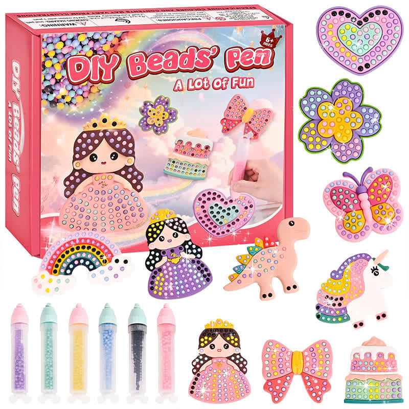 Diy Bead Art Complete Craft Set With Bead Pens, Colorful Templates, And Fun Stencils - 10PCS - image 1