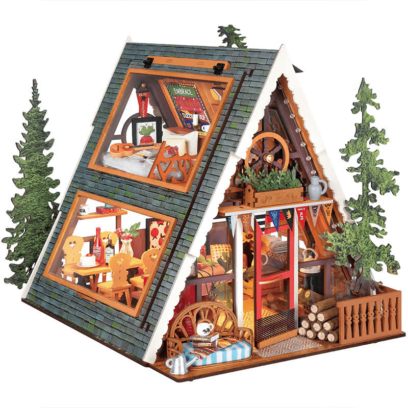 A-frame Cabin Miniature House Kit With Led Lights - Triangular cabin - image 1