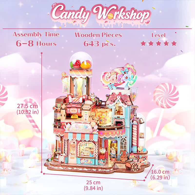 3d Wooden Puzzle For Adults- Candy Workshop, Mechanical Transmission Model Kit, Dynamic Diy Building Set With Music & Lights - image 2