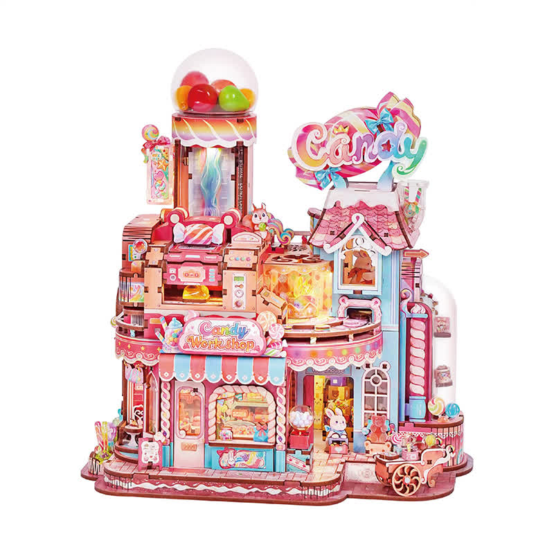 3d Wooden Puzzle For Adults- Candy Workshop, Mechanical Transmission Model Kit, Dynamic Diy Building Set With Music & Lights - Candy Workshop - image 1
