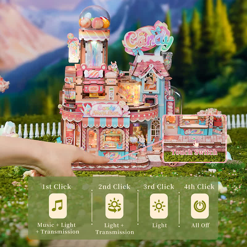 3d Wooden Puzzle For Adults- Candy Workshop, Mechanical Transmission Model Kit, Dynamic Diy Building Set With Music & Lights - image 6