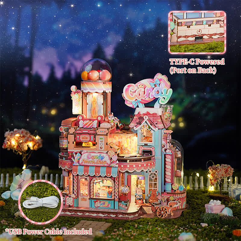 3d Wooden Puzzle For Adults- Candy Workshop, Mechanical Transmission Model Kit, Dynamic Diy Building Set With Music & Lights - image 4