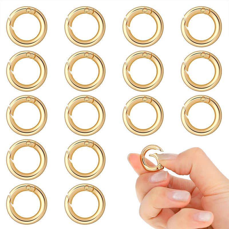 Small Spring O Ring, Metal Key Ring Hook Small Round Carabiner Clip - Golden - 16 Pcs - image 1