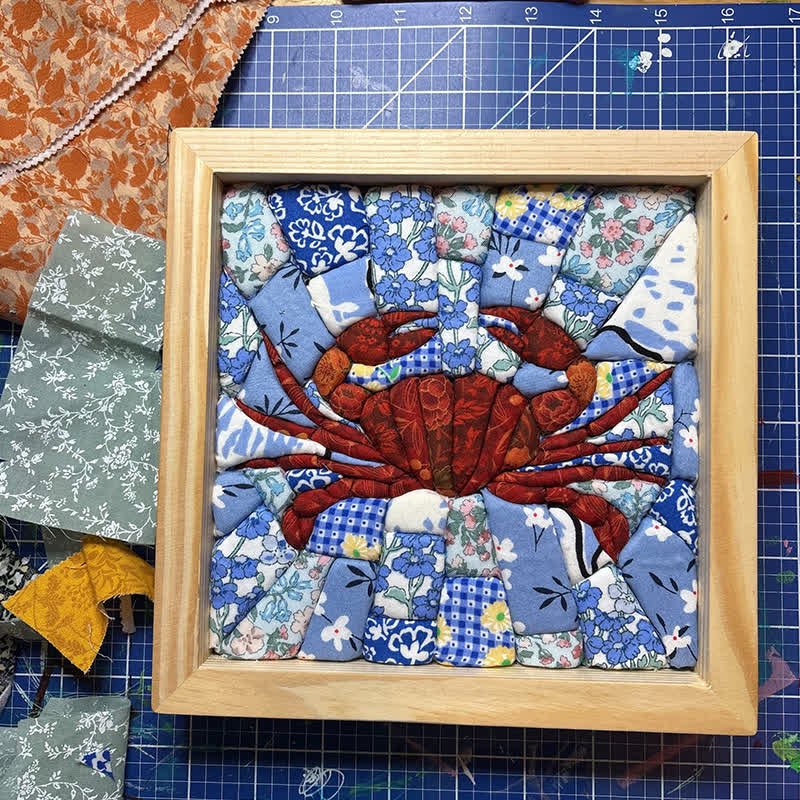 Premium Diy No-sew Kinusaiga Fabric Art Kit - Red Crab - 7.9 × 7.9 in (20 × 20 cm) - image 2