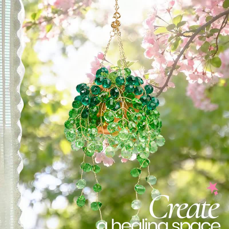 Beaded Plant Kit, Diy Hanging Suncatcher Craft Kit With Glass Crystal Beads, Pot, Chain, Faux Moss, Air Dry Clay, Instruction Bo - image 7