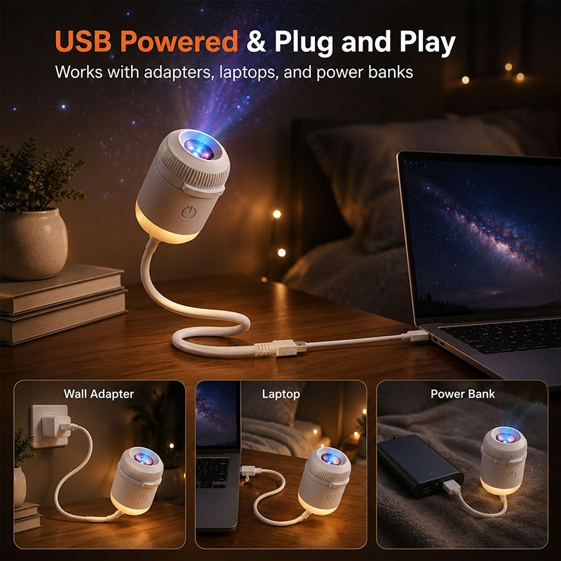 2-in-1 Galaxy Star Projector Night Light, 360 Rotating, Usb Powered - image 5