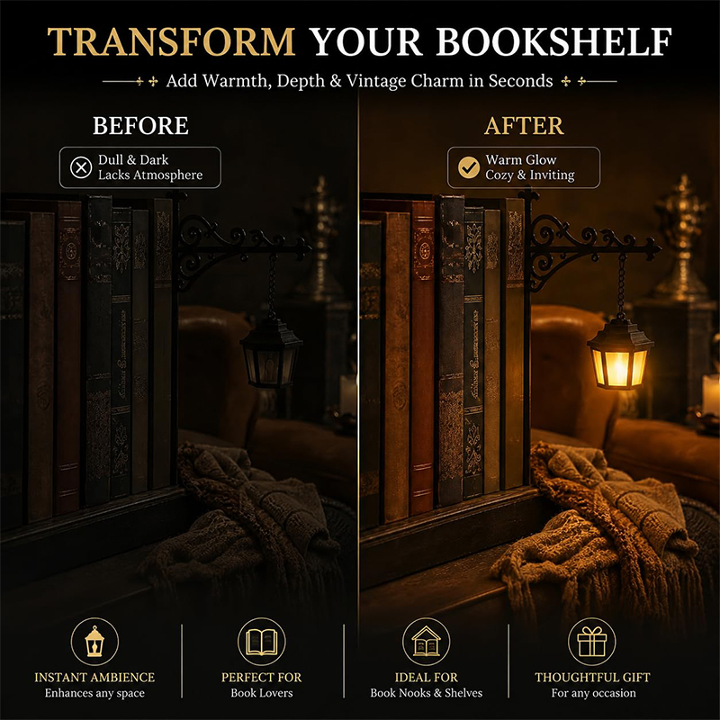 Library Lantern-decorative Bookshelf Lighting, Mini Bookshelf Lamp Slides Between Books, Warm Amber Led Bookshelf Lights For Boo - image 8