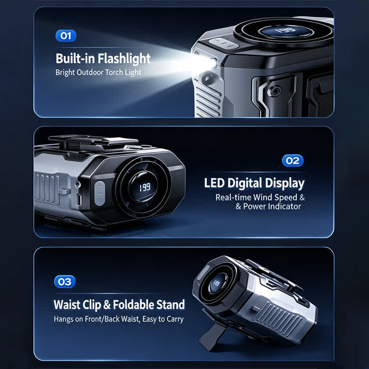 Cool Portable  Led Display Neck/waist Hanging Handheld Light & Fan - image 3