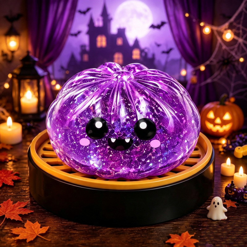 Halloween New Dumpling Stress Ball, Cute Ghost Pumpkin Dumpling Squishy Toys - Purple Glitter Monster - image 4