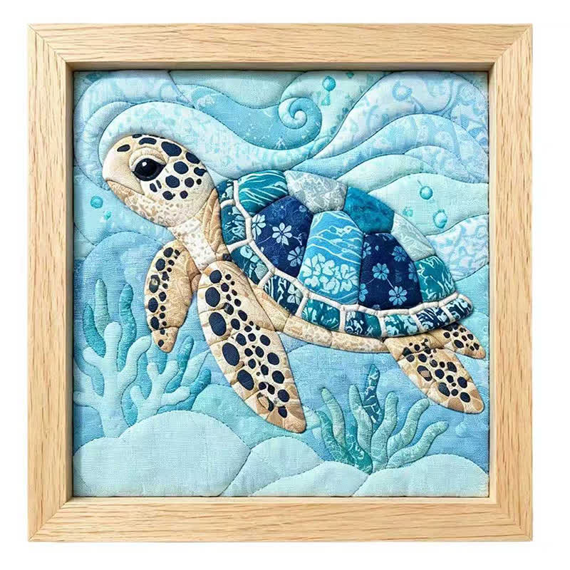 Ocean Diy No-sew Kinusaiga Fabric Art Kit - Sea turtle - 7.9 × 7.9 in (20 × 20 cm) - image 3