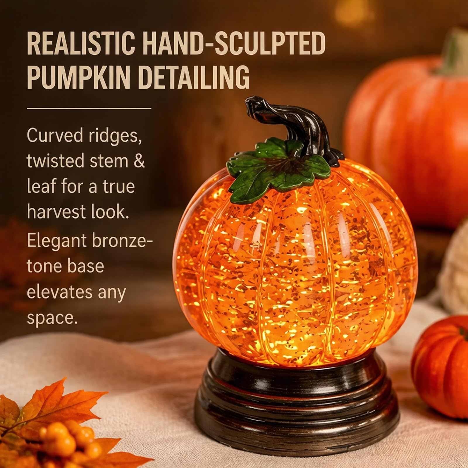 Glitter Lighted Pumpkin Snow Globe, Halloween Snow Globe Decor With Warm Orange Led Glow Thanksgiving Centerpiece, Seasonal Gift - image 7